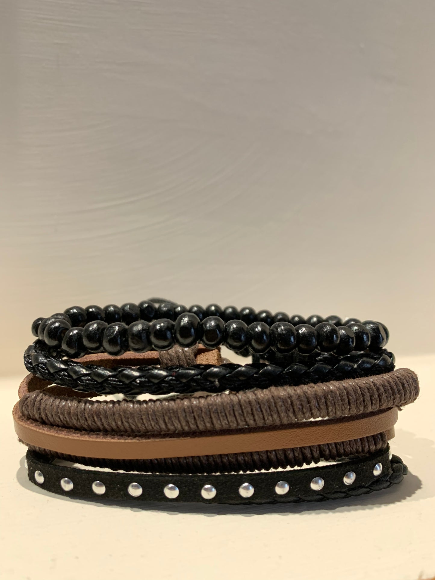 Urban Edge Bracelet Set – Black Beads,Camo Cord & Studded Leather