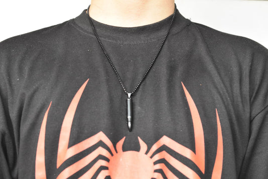 Matte Black Bullet Pendant Necklace | Edgy Men's Jewelry