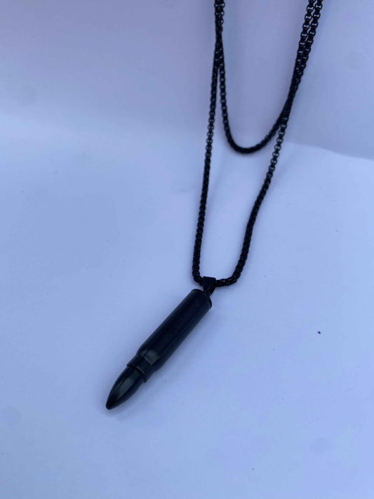 Matte Black Bullet Pendant Necklace | Edgy Men's Jewelry