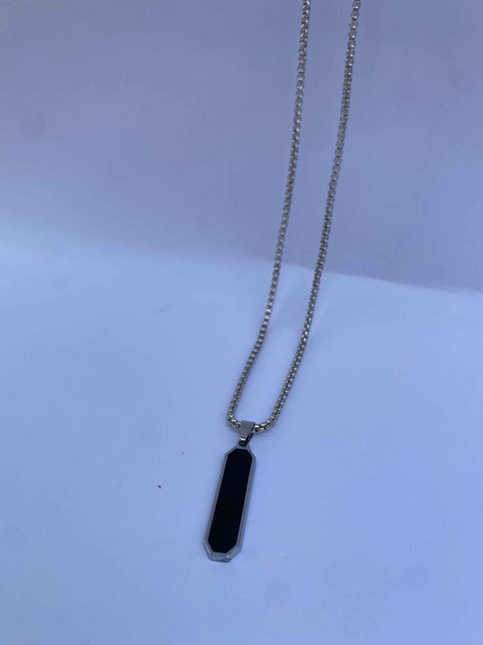 Black Bar Pendant Necklace – Minimalist Stainless Steel Chain