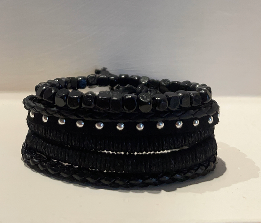 Urban Edge Bracelet Set – Black Beads,Camo Cord & Studded Leather
