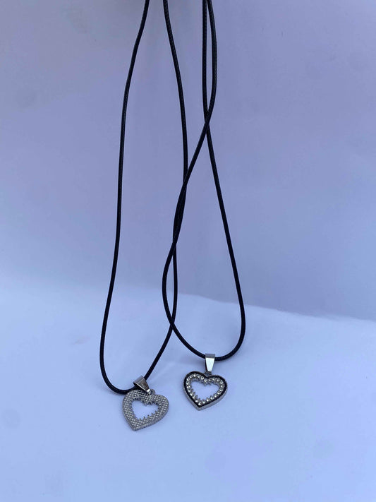 Heart Pendant Couple Necklaces – Matching Black Cord Necklaces for Lovers
