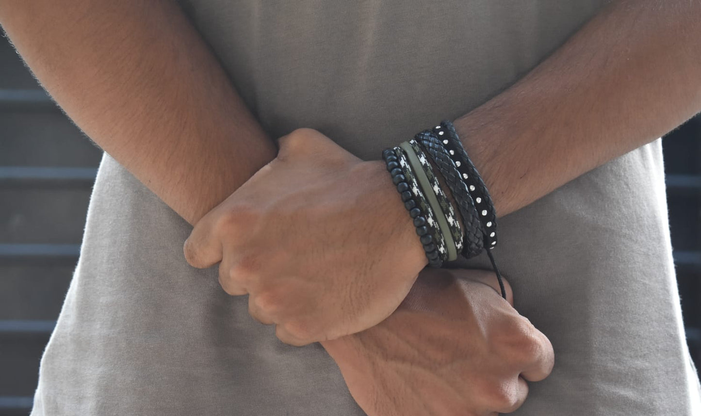 Urban Edge Bracelet Set – Black Beads,Camo Cord & Studded Leather